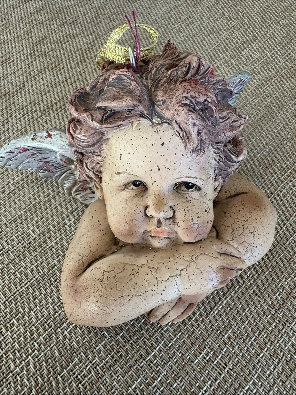 Vintage Mark Roberts Angel Cherub Christmas Ornament Silver Wings Crossed Arms